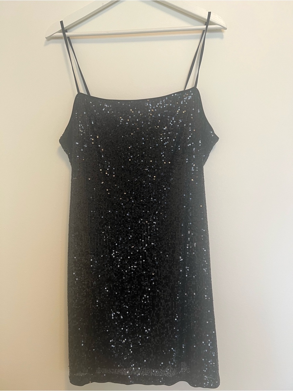 H&M Divided Black Sequin Mini Dress Spaghetti Strap Cocktail Party Size L